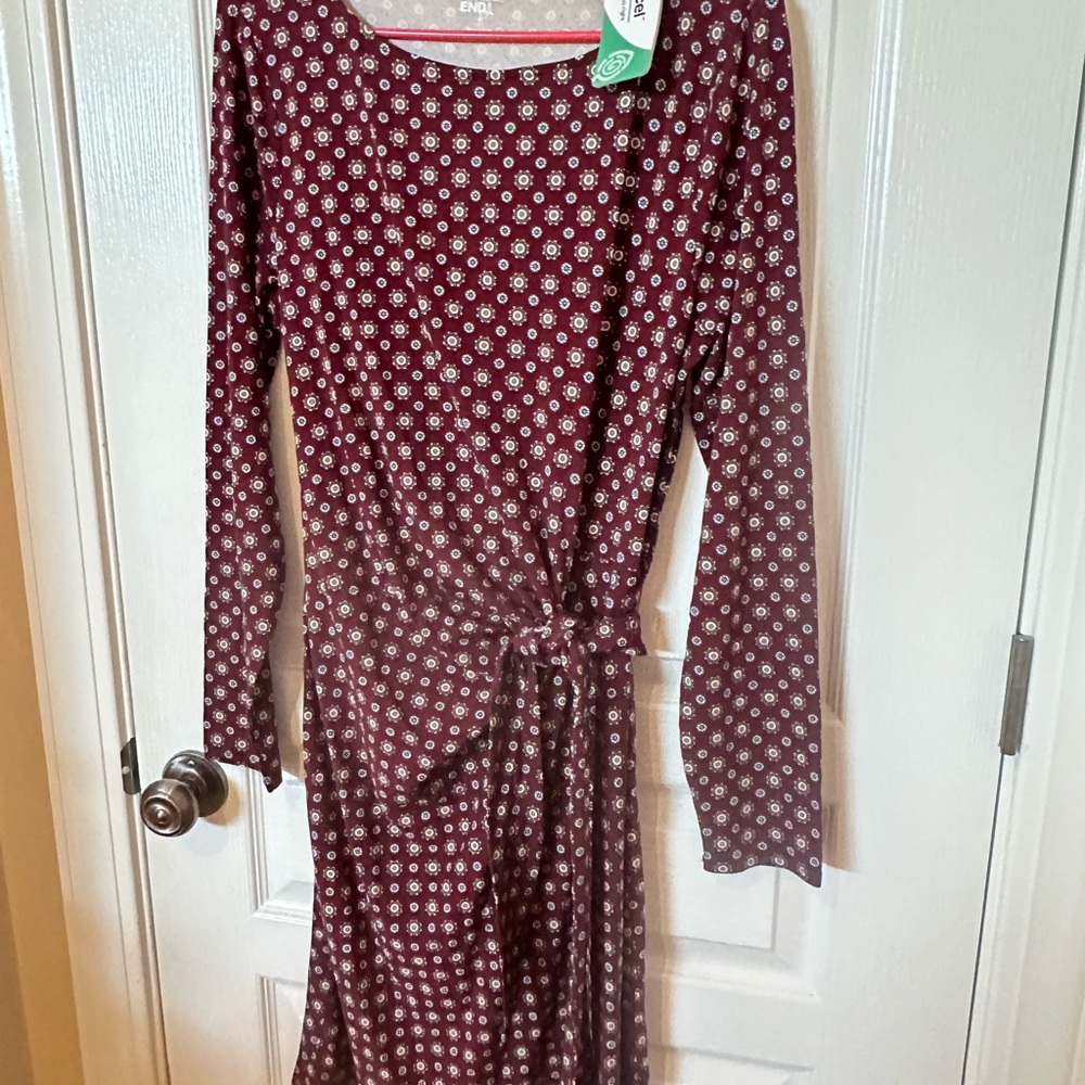 LANDS' END size MEDIUM 10-12 Wrap
Tie-Waist Midi Sheath Dress Burgundy NEW $89